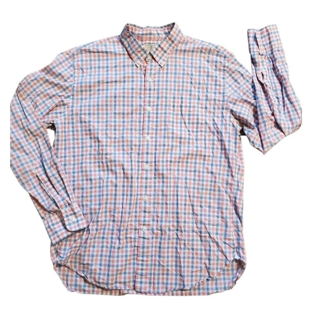 J. Crew Red And Blue Gigham Long Sleeved Shirt Size Large 2-Ply 100% Cotton